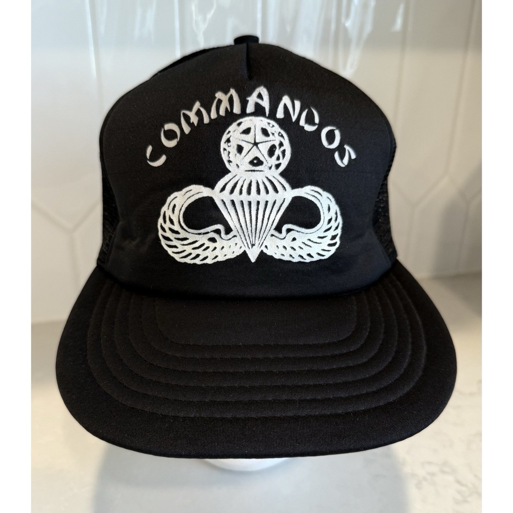 Vintage Black Commandos Trucker Snapback Hat‎ US Army Airborne Paratroopers
